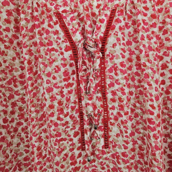 Catherines Blouse Lightweight Pink Leopard Lace Up 3/4 Sleeve Ruffle Womens 4x - Picture 8 of 8
